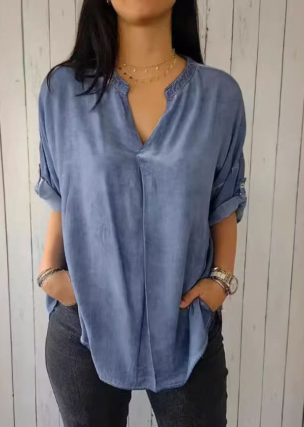 2025 Neck Shirt Sleeve V Green Solid Short