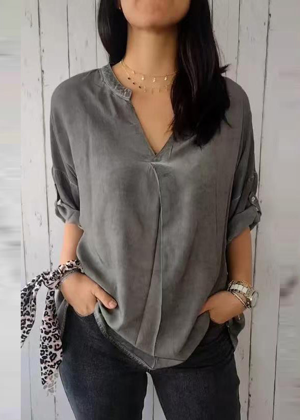 2025 Neck Shirt Sleeve V Green Solid Short