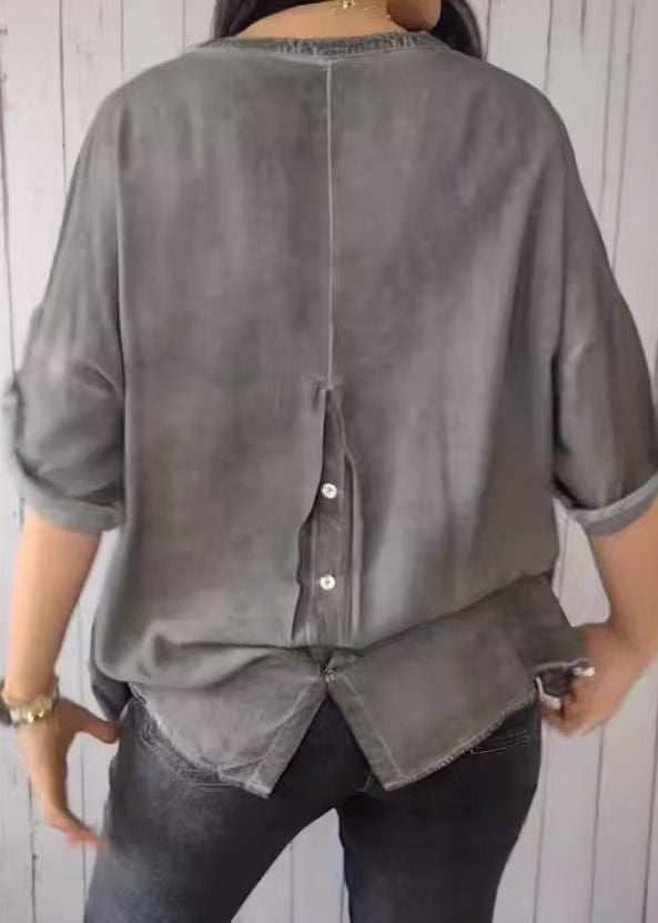 2025 Neck Shirt Sleeve V Green Solid Short