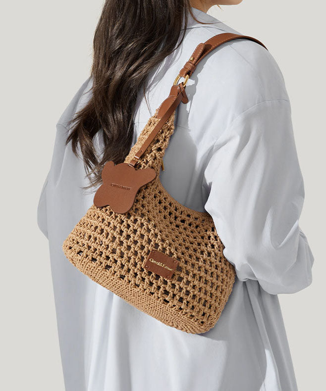 Bag 2025 Woven Grass New Capacity Shoulder Khaki Large