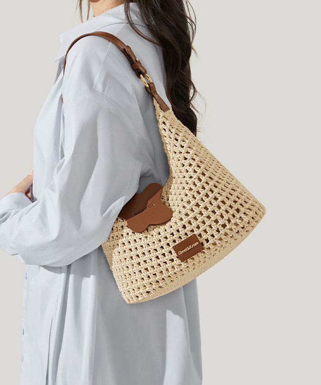 Bag 2025 Woven Grass New Capacity Shoulder Khaki Large