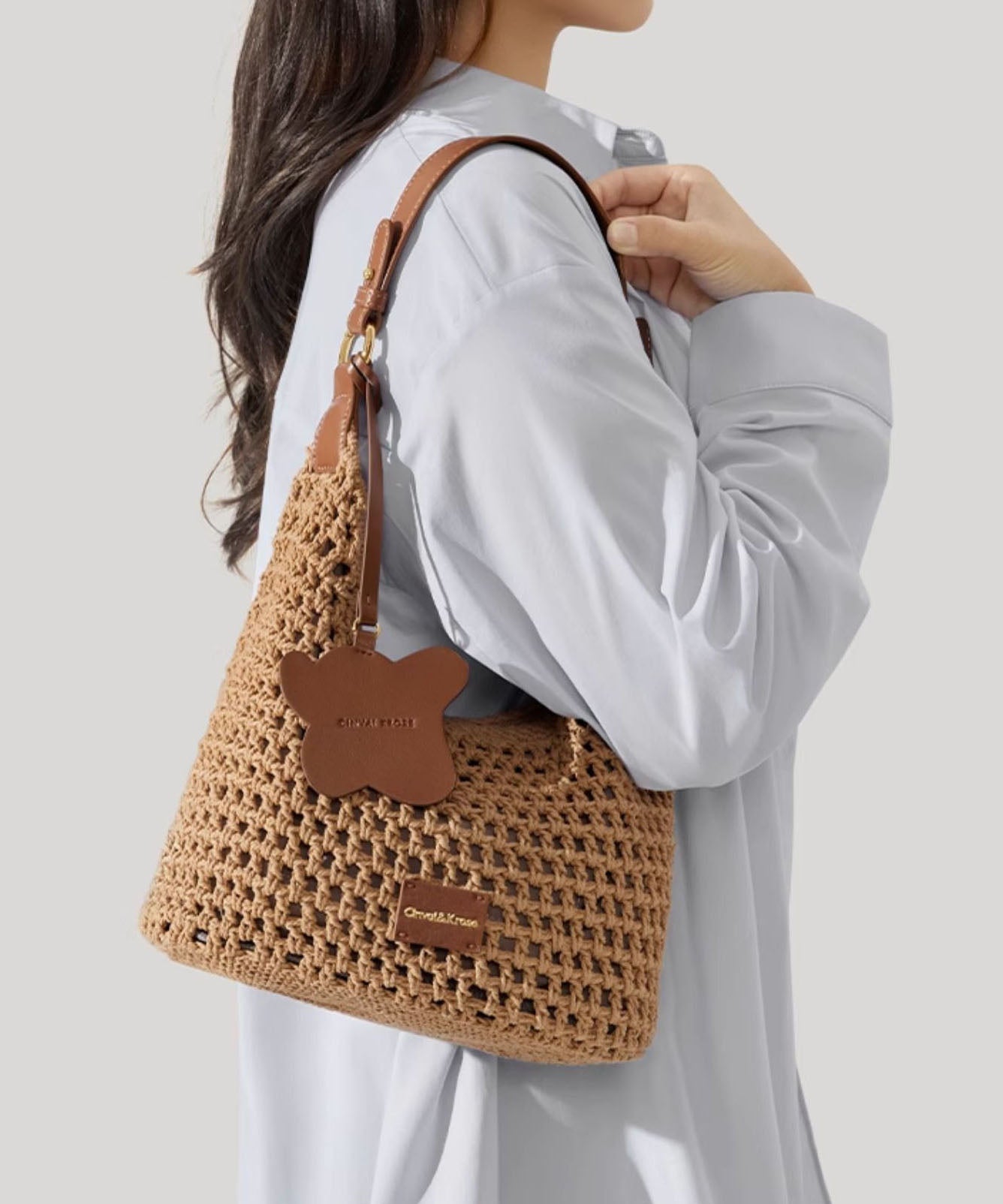 Bag 2025 Woven Grass New Capacity Shoulder Khaki Large