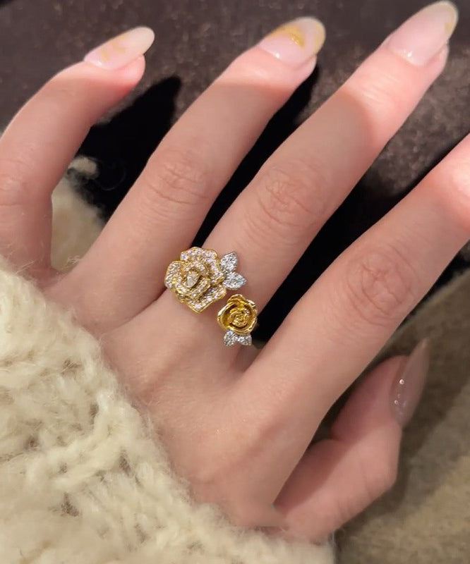 Set Gold Snake Zircon Rings Antique Piece Floral Two