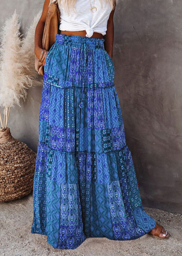 Skirts Pockets Summer Blue Maxi Waist Elastic