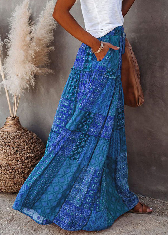 Skirts Pockets Summer Blue Maxi Waist Elastic