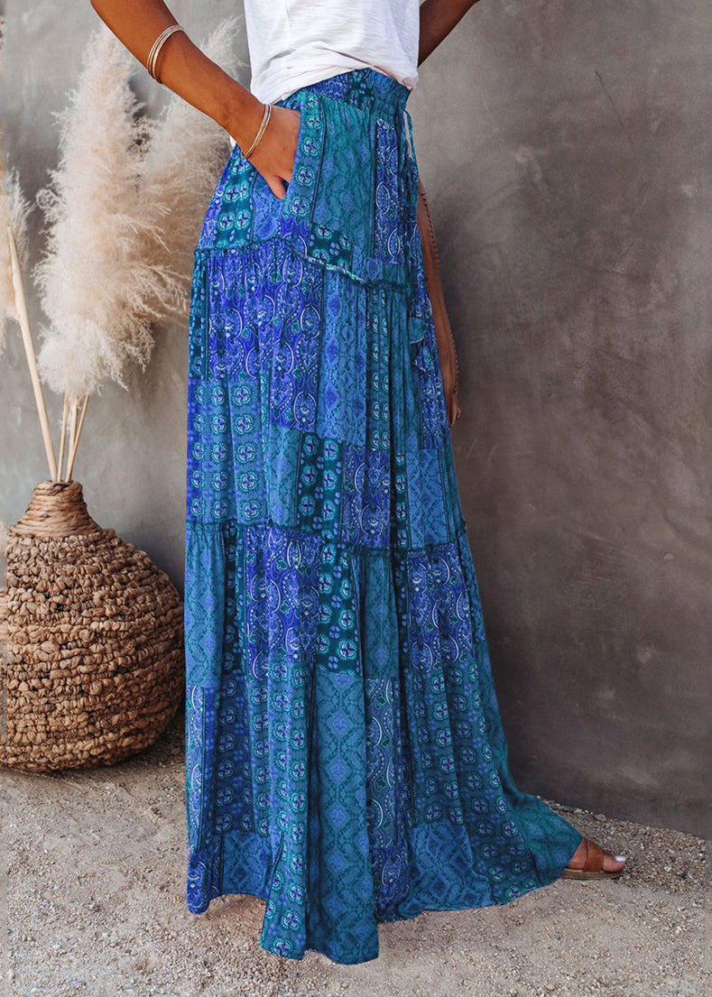 Skirts Pockets Summer Blue Maxi Waist Elastic
