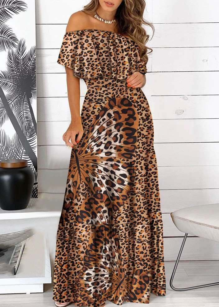 Cold Yellow Dress Shoulder Short Maxi Wrinkled Sleeve Bohemian Print