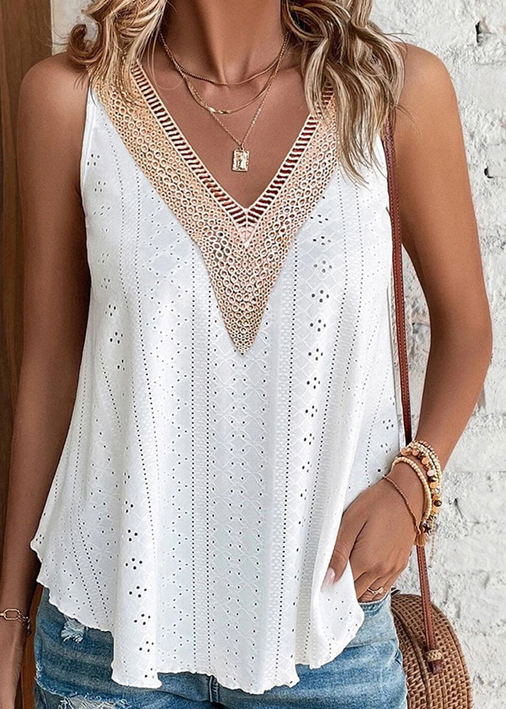 Summer Green Patchwork Tanks Out Hollow Boho