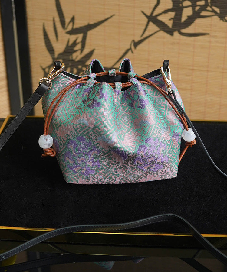 Bucket Bag Drawstring Versatile Boho Silk Print