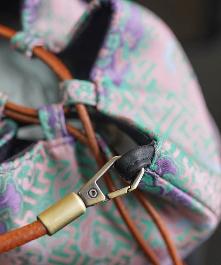 Bucket Bag Drawstring Versatile Boho Silk Print