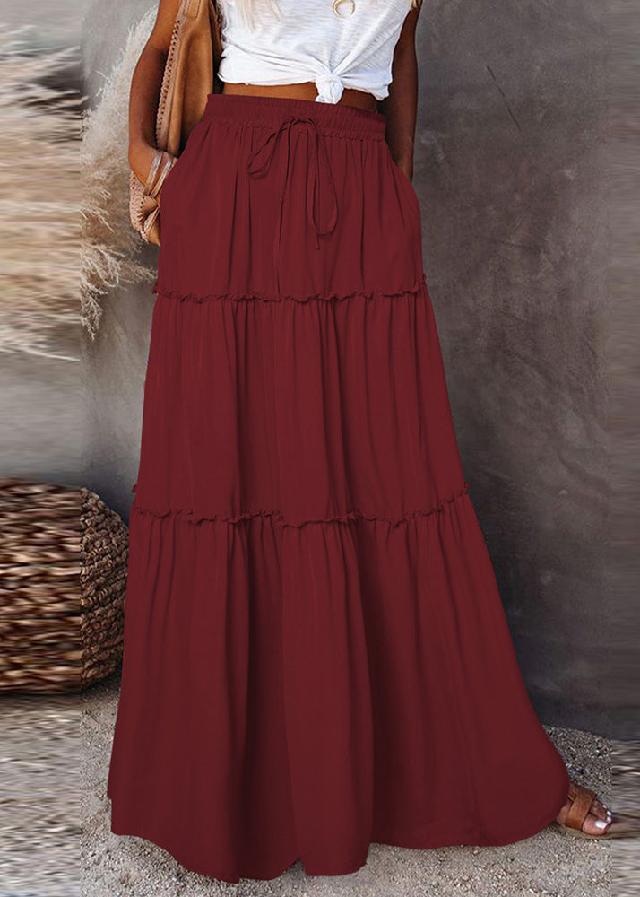 White Ruffled Summer Waist Skirts Maxi Patchwork Boho Elastic