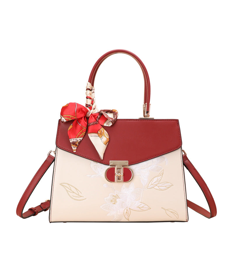 Embroidery Leather Colorblock Calf Tote Bag Boutique