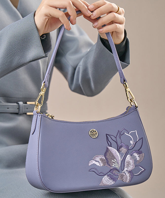 Bag Leather Boutique Purple Calf Embroideried CrossBody