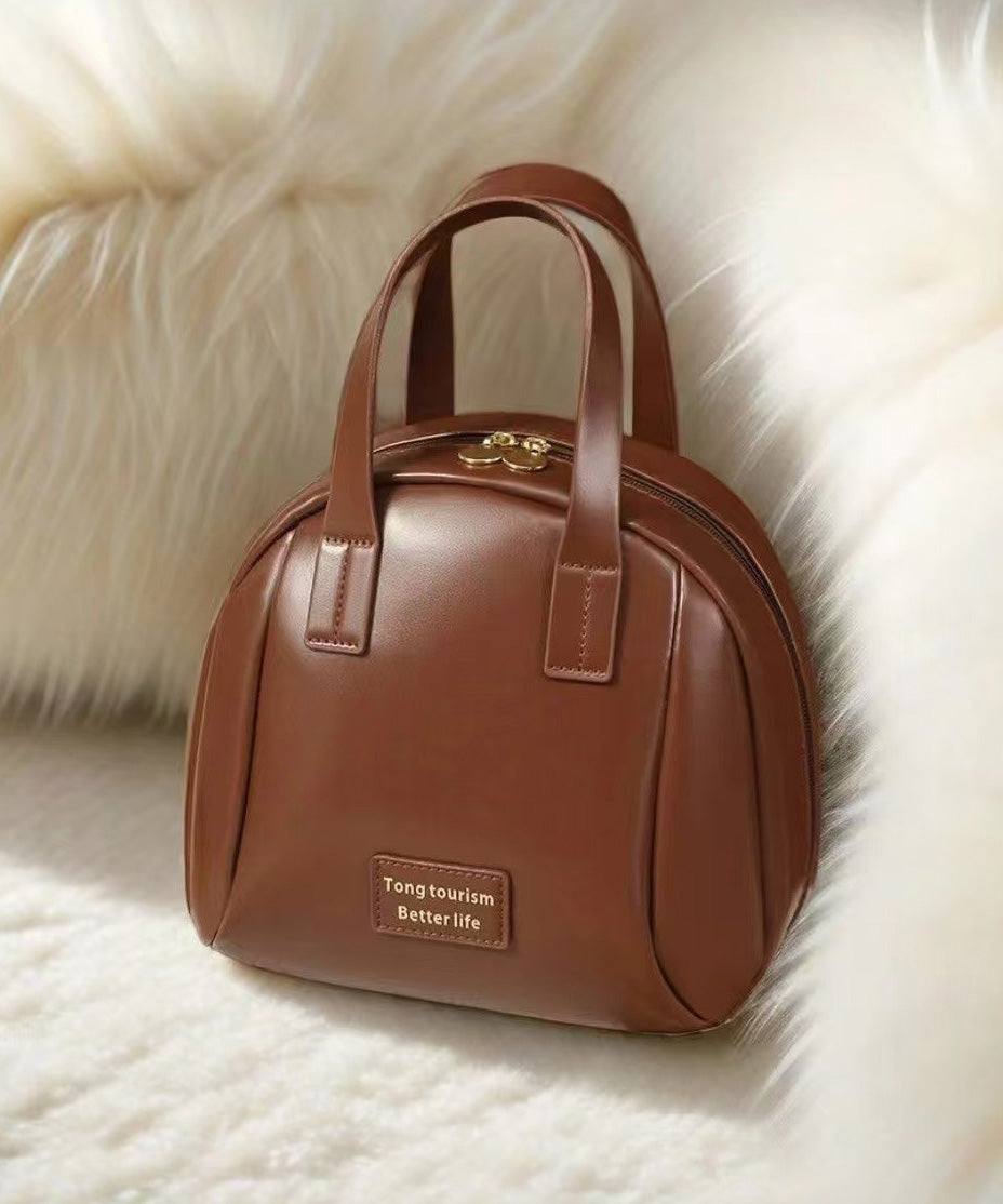 Solid Handbag Tote Casual Durable Faux Leather Brown