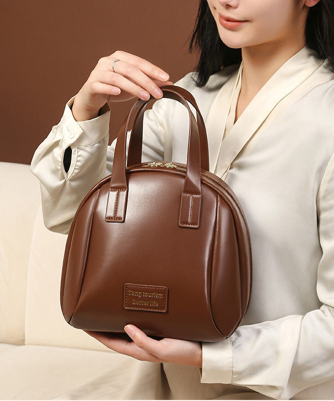 Solid Handbag Tote Casual Durable Faux Leather Brown