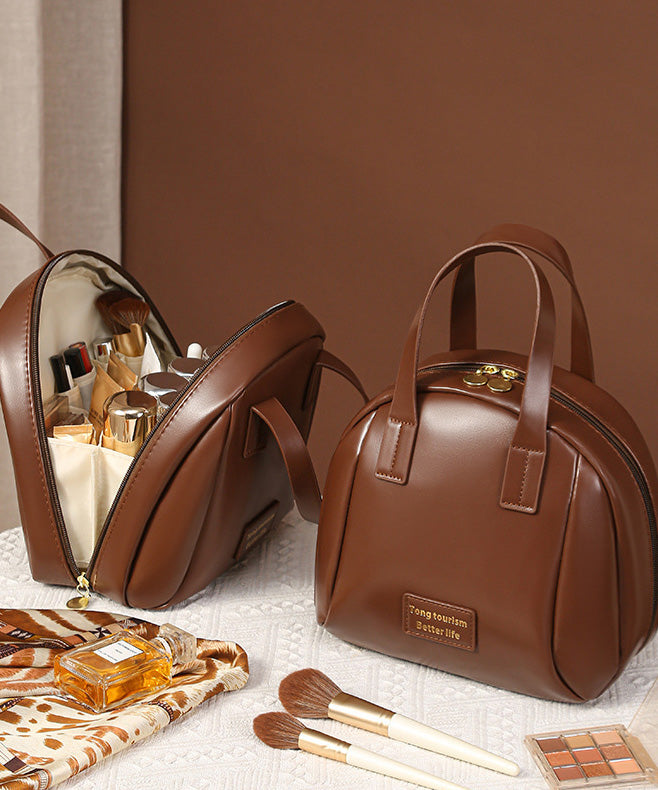Solid Handbag Tote Casual Durable Faux Leather Brown