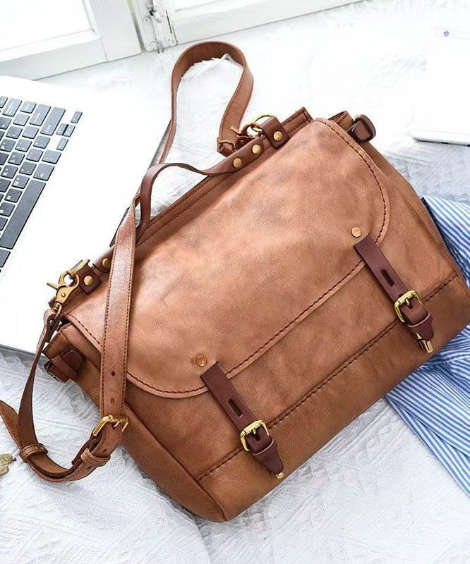 Bag Leather Large Capacity Messenger Khaki CrossBody Casual