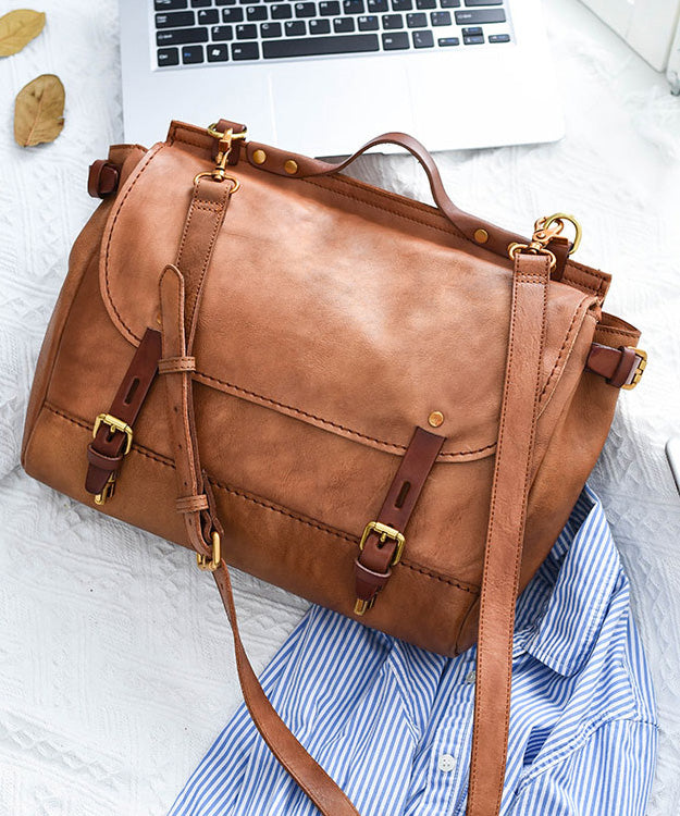 Bag Leather Large Capacity Messenger Khaki CrossBody Casual