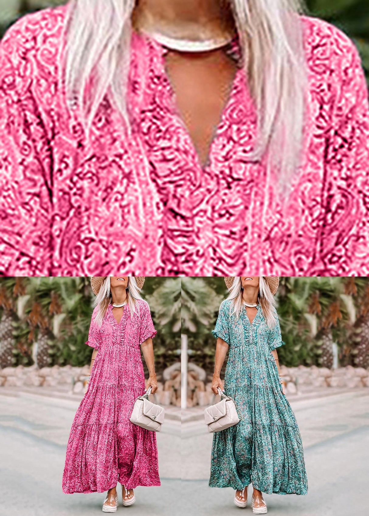 Print Dresses Pink Summer V Casual Neck Long