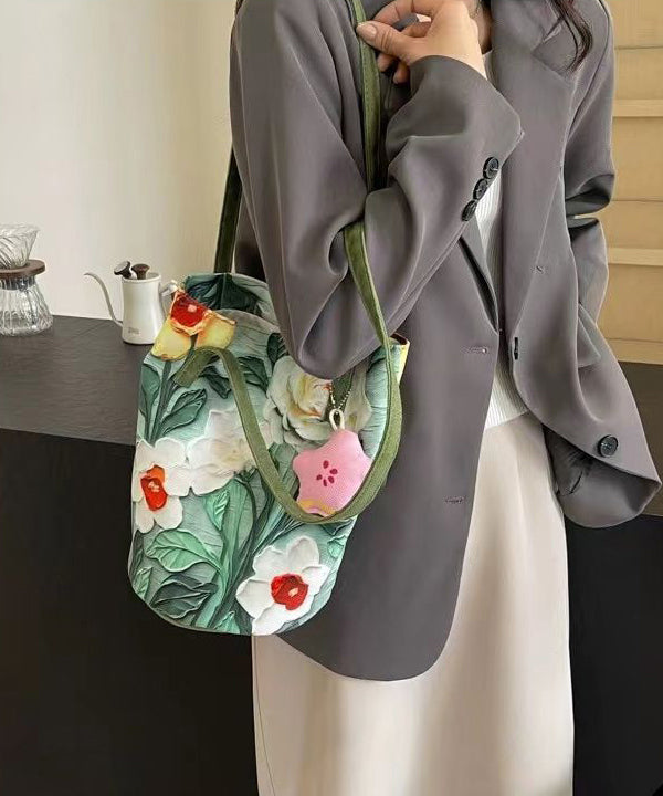 Large Grass Bucket Paitings Green Chic Bag Capacity