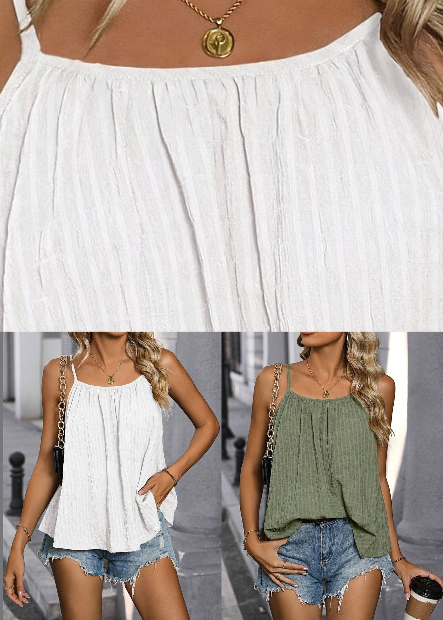Loose Vest Green Sleeveless Chic Solid