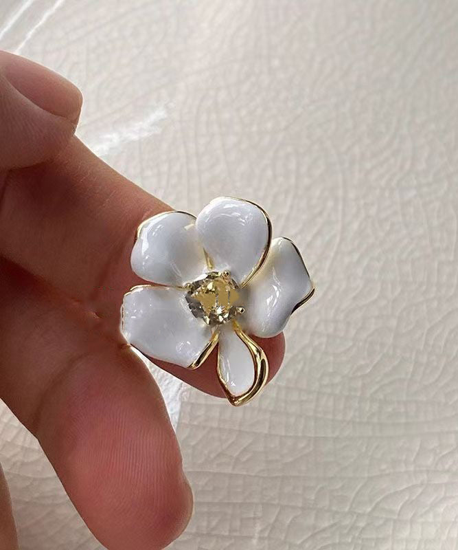 Overgild Rings Chic Zircon White Open Copper Floral