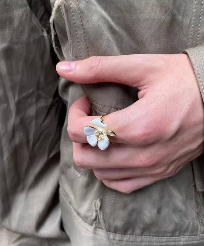 Overgild Rings Chic Zircon White Open Copper Floral