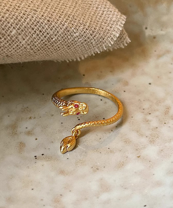 Copper Dragon Overgild Chinese Shaped Gold Style Open Rings