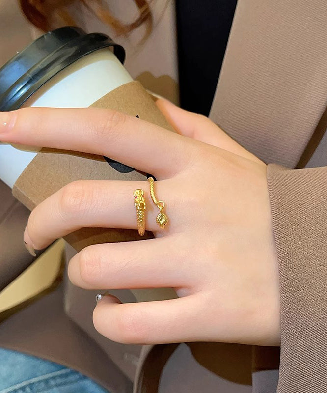 Copper Dragon Overgild Chinese Shaped Gold Style Open Rings