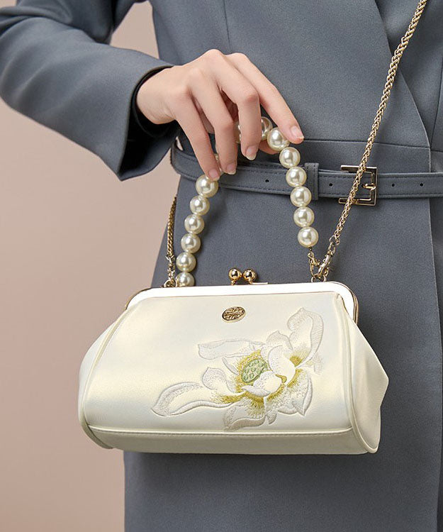 Pearl Chinese White Cowhide Embroidered Crossbody Handbag