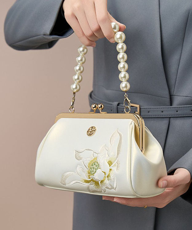 Pearl Chinese White Cowhide Embroidered Crossbody Handbag