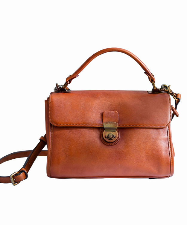Messenger Bag Orange Solid Versatile Leather Durable Classy