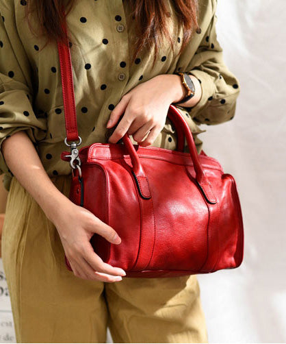 Large Leather Capacity Tote Red Handbag Classy