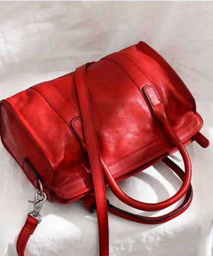 Large Leather Capacity Tote Red Handbag Classy