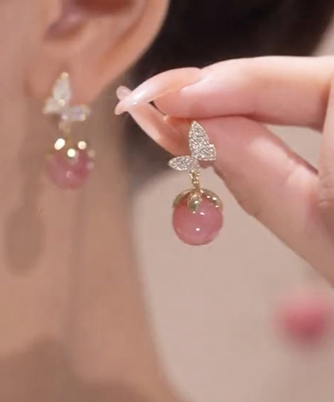 Earrings Cute Pink Zircon Stone Stud Eye Cat Butterfly Alloy