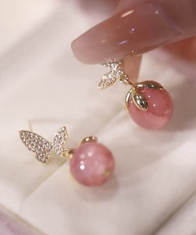 Earrings Cute Pink Zircon Stone Stud Eye Cat Butterfly Alloy