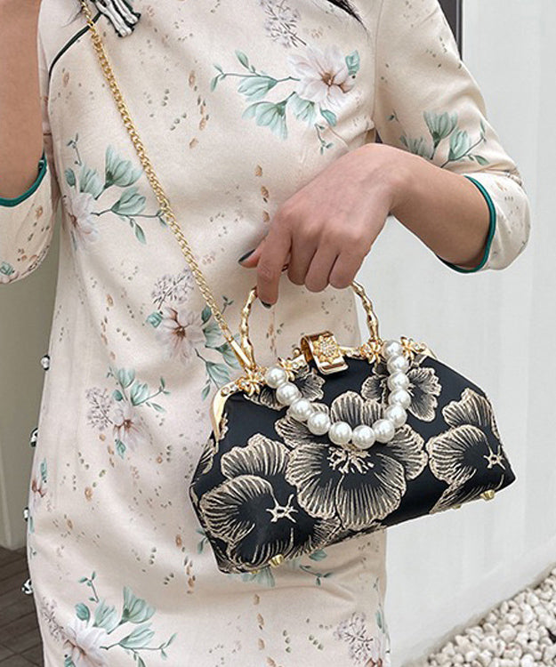 Elegant Handbag Satin Tote Pearl Zircon Khaki