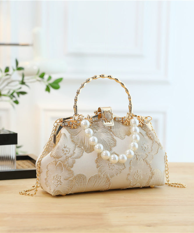 Elegant Handbag Satin Tote Pearl Zircon Khaki