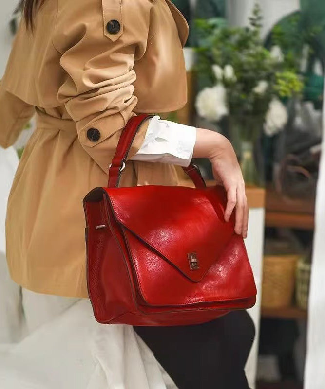 Durable Tote Elegant Leather Orange Solid Handbag