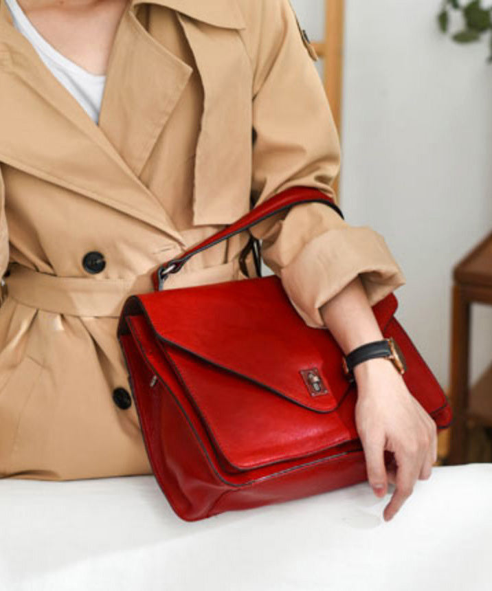 Durable Tote Elegant Leather Orange Solid Handbag