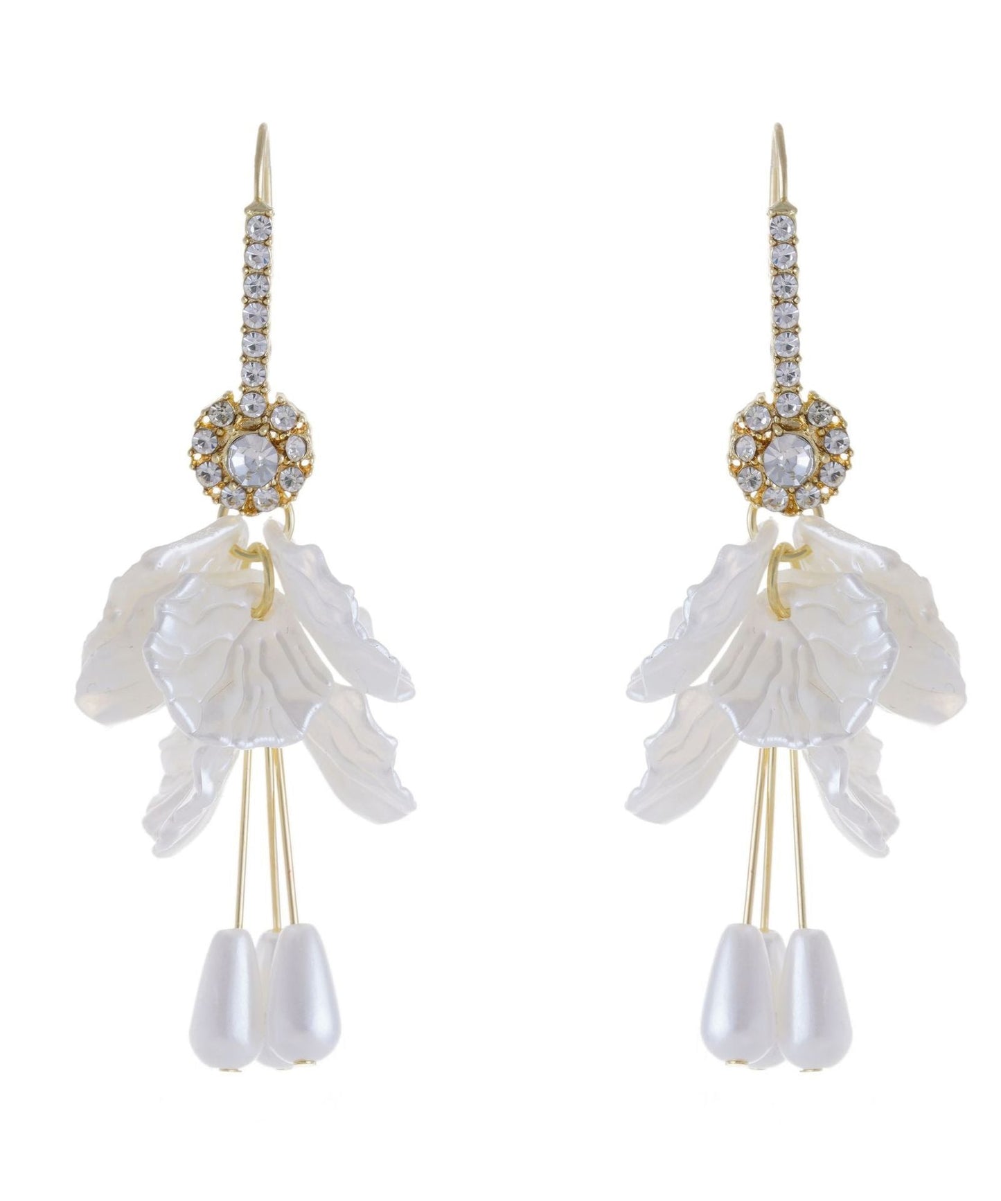 White Pearl Tassel Acrylic Elegant Shell Copper Drop Zircon Earrings