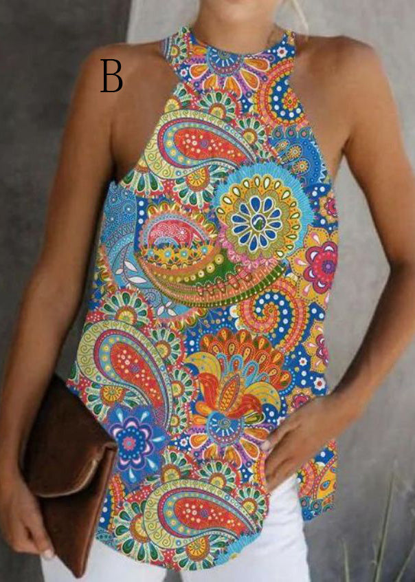 SampleEuropean And American Print Halter Top Sleeveless