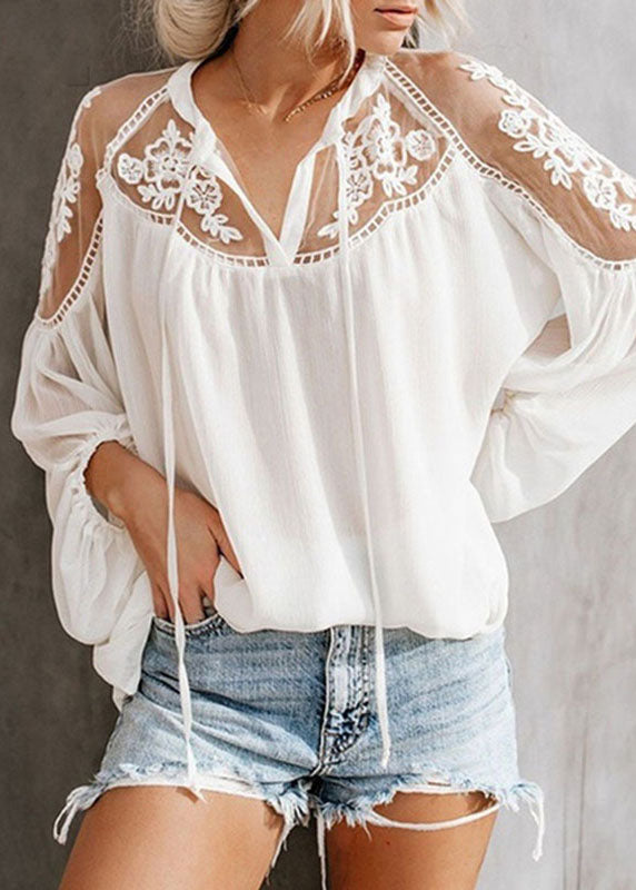 Lantern Tops V Fashion Neck Floral Chiffon Sleeve Black