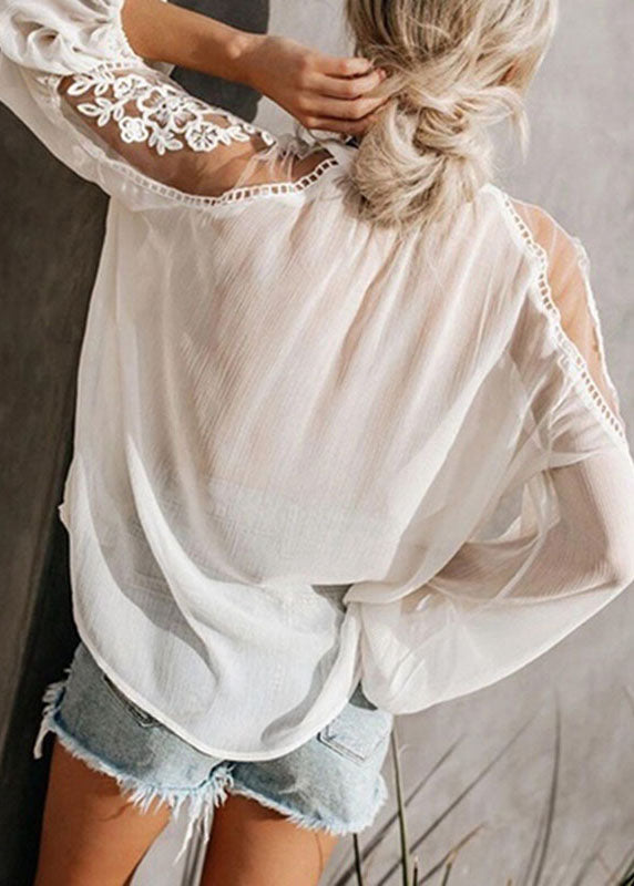 Lantern Tops V Fashion Neck Floral Chiffon Sleeve Black