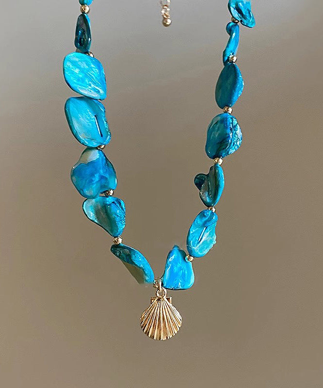 Fashion Necklace Silver Sterling Pendant Shell Overgild Starfish Blue