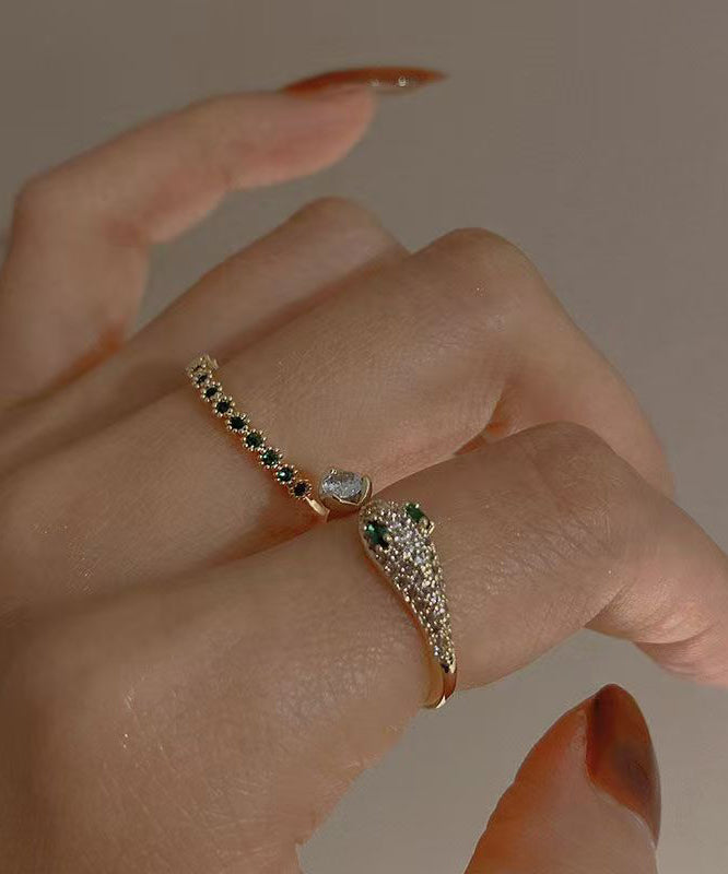 Overgild Gem Fashion Two-Piece Zircon Open Set Stone Gold Rings Silver Sterling