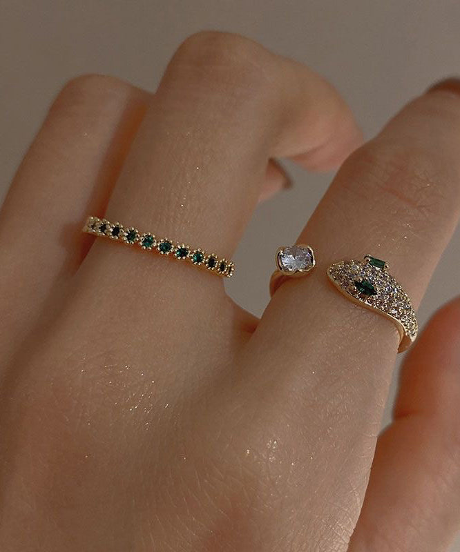 Overgild Gem Fashion Two-Piece Zircon Open Set Stone Gold Rings Silver Sterling