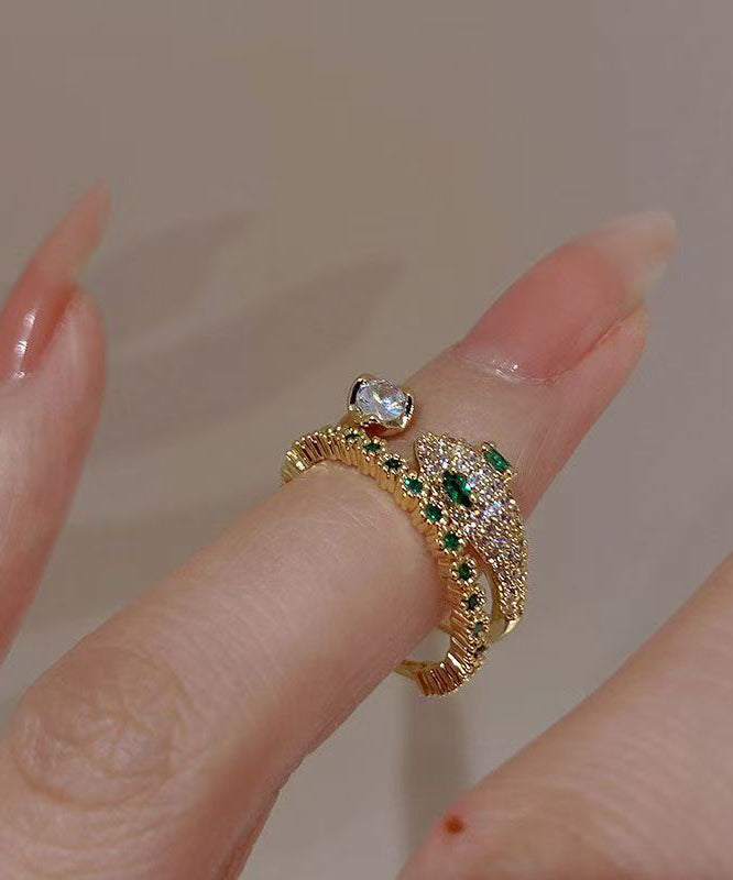Overgild Gem Fashion Two-Piece Zircon Open Set Stone Gold Rings Silver Sterling