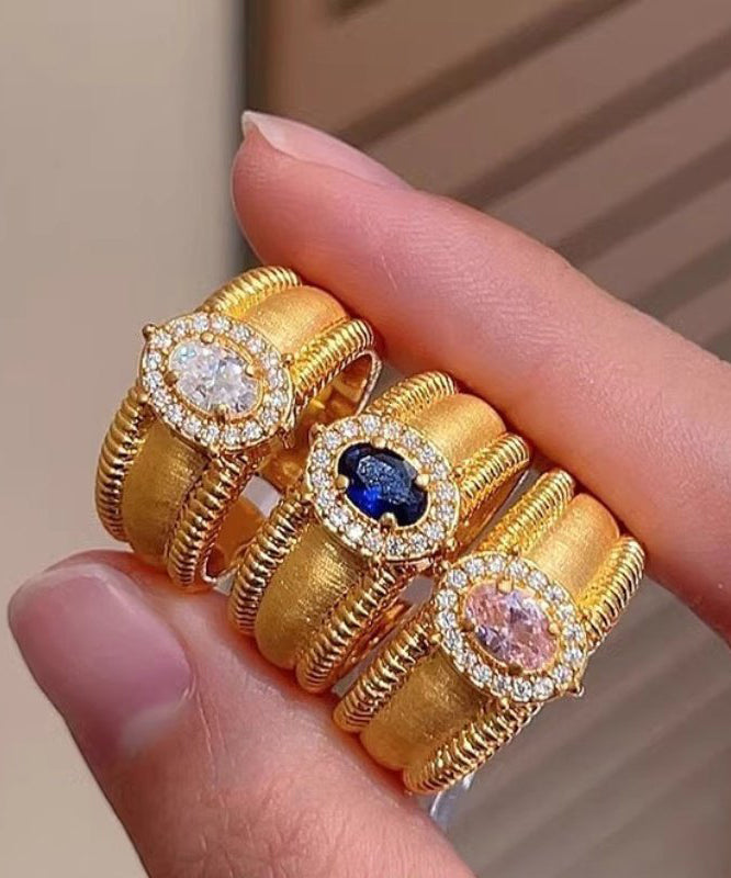 Overgild Zircon Sterling Rings Gold Silver Open Fashion