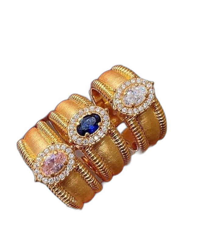 Overgild Zircon Sterling Rings Gold Silver Open Fashion